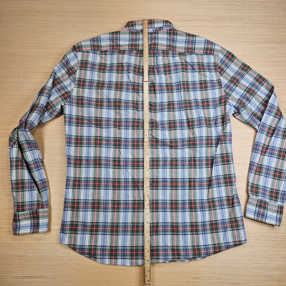 J. Crew Secret Wash Poplin Button Down Mens L Blue Plaid Slim Fit BN127 Preppy - Picture 9 of 11